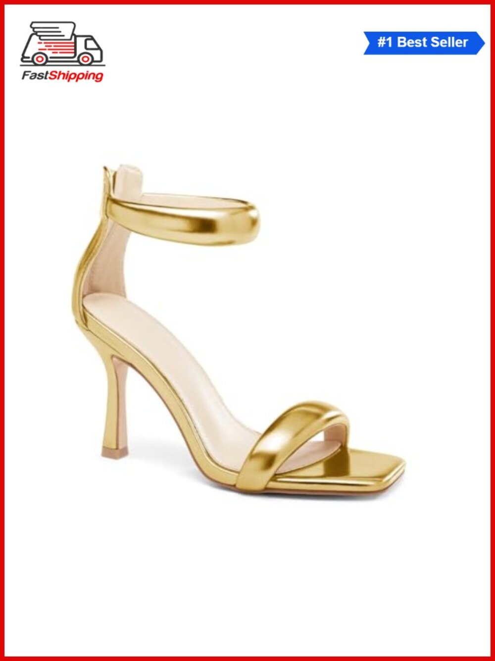 ✨ Womens Stiletto High Heel Sandals Square Open Toe Ankle Strap Zip Faux